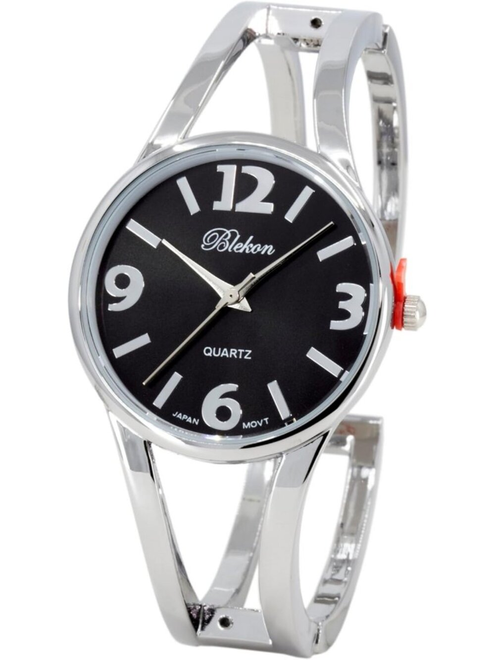 Women's Black/Silver Elegant Analog Quartz Casual Metal Cuff Bangle Design Watch